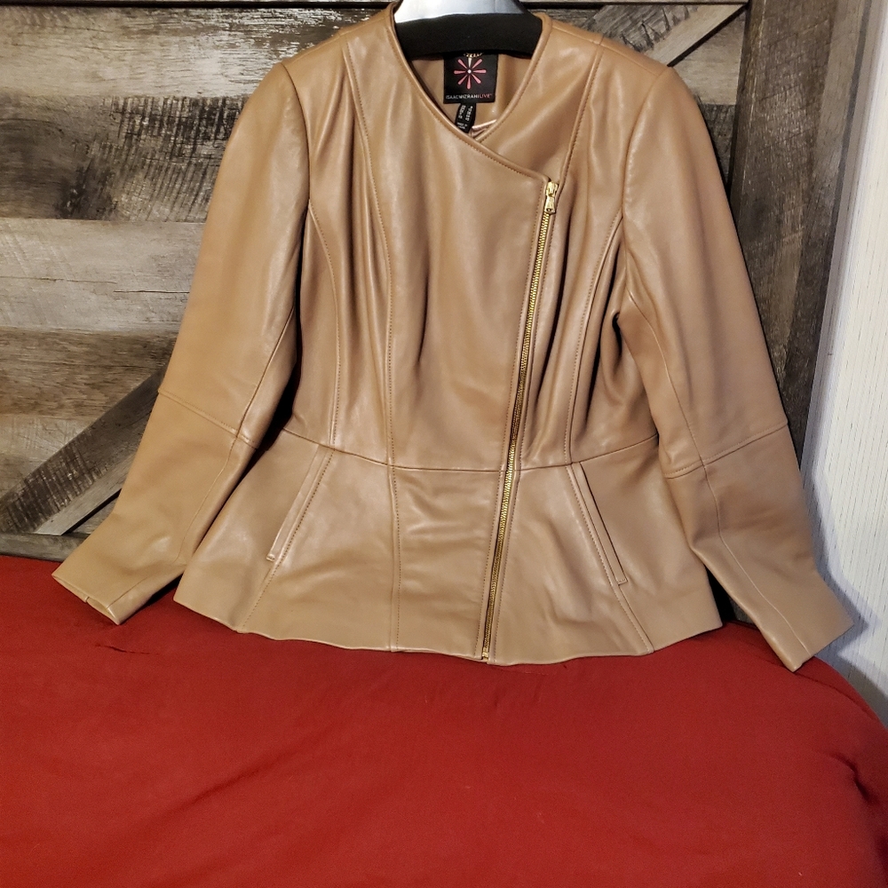 Soft Taupe leather Jacket by Isaac Mizrahi